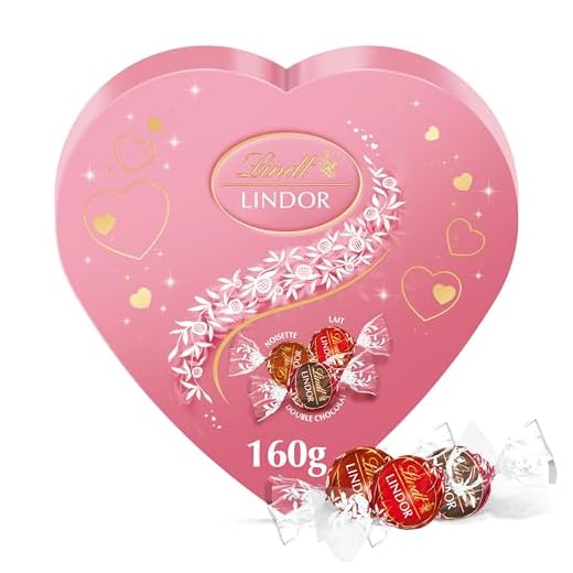Lindt - Boîte Coeur LINDOR - Chocolat au Lait, Noisettes et Double Chocolat- Coeur fondant, 160g