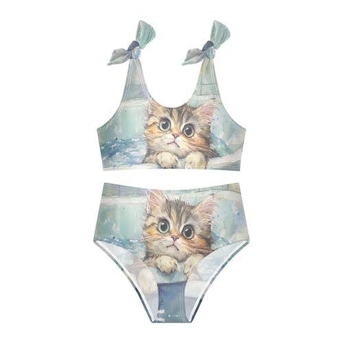 Watercolor Kitty Cat in Tub Girls Bikini Sets 2 Piece Swimsuits Bathing Suit Swimwear3
