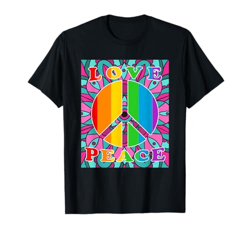 Maglietta con scritta "Peace Segno d'Amore | Maglietta Hippie anni '70 Maglietta