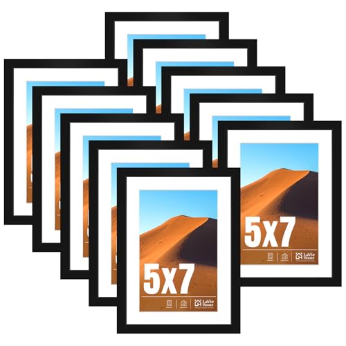 Image of LaVie Home 5x7 Picture Frame Black Set of 10, Display 4x6 with Mat or 5 x 7 Without Mat Picture, Photo Frame Collage for Wall Gallery or Table Deco, Hanging or Tabletop Display