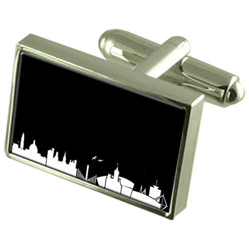 Caja de gemelos Skyline Cardiff y clip de corbata con cristal para regalo de hombre