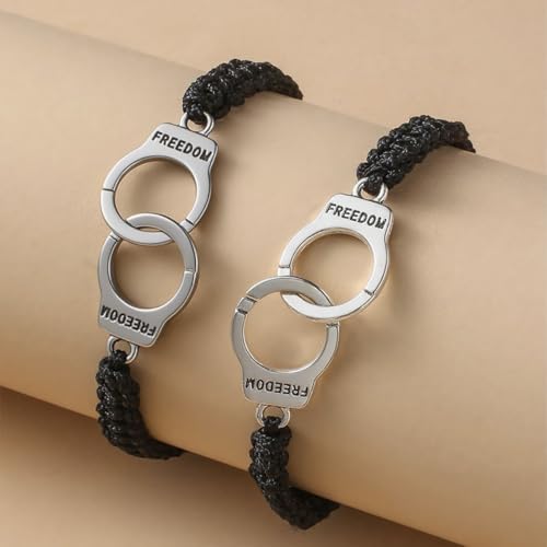 Image of YJT Partners in Crime for 2 Best Friends Handcuff BFF Bracelets Girls Women Friendship Bracelets for Couples, Mom and Daughter 2PC, with 2 Message Cards