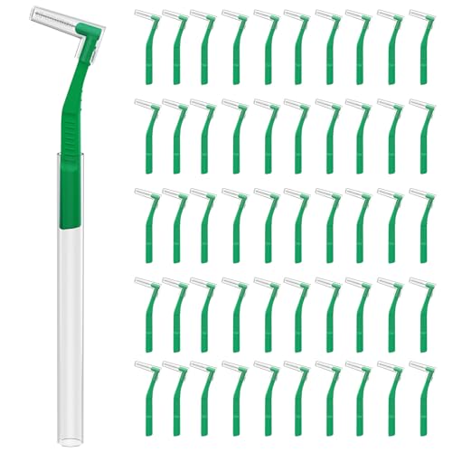 Image of Fremouth 50 Count Angle Interdental Brushes with Extended Handle for Braces, Medium(0.8mm), L- Shaped Interproximal Floss for Dental Plaque Removal Health