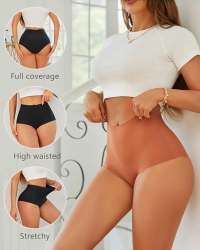 UNDER THE SEA Seamless Underwear for Women High Waisted V-shaped Back Briefs Soft No Show Womens Panties 4 Pack S — view 4