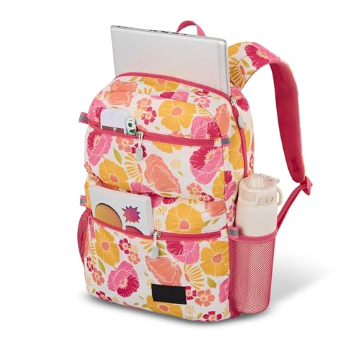 Image of High Sierra Everclass Backpack - Travel or Work Laptop Bookbag with 360 Reflectivity, Dual Water Bottle Pockets & Fits Laptops Up To 15.6 inch, One Size, SURF FLORAL /PINK