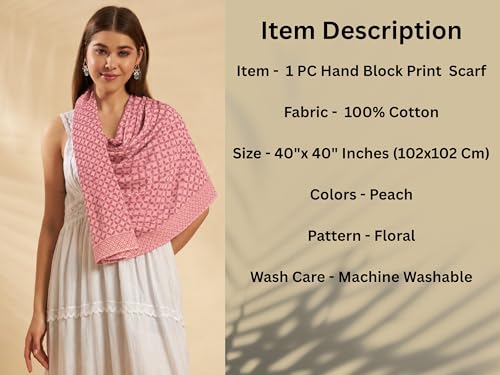 Image of Ravaiyaa - Attitude is everything Sanganer Hand Block Printed Scarves Pure Cotton Scarf Square Hijab Dupatta 40 inch X 40 inch Inch