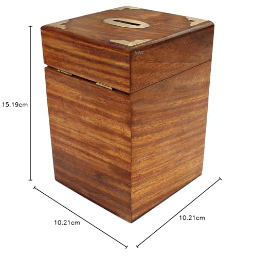 Image of Handmade Wooden Piggy Bank - Money Bank - Coin Box - Money Box - Gift Items for Kids-Brown (Wooden Money Bank Coin Storage Kids)