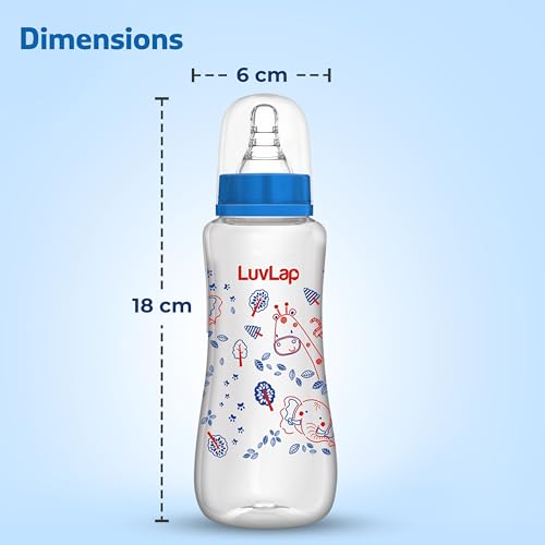 Image of LuvLap Anti-Colic Slim /Regular Neck Essential Baby Plastic Feeding Bottle, 250Ml (Pack of 8), New Born /Infants /Toddler Upto 3 Years, Jungle Tales & Wild Flowers, BPA Free,Blue