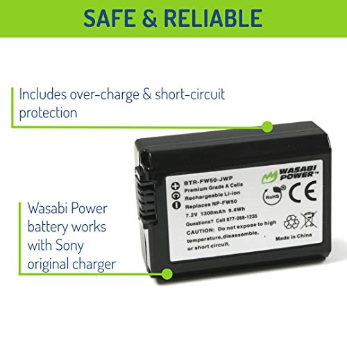 Wasabi Power NP-FW50 Camera Battery (2-Pack) for Sony ZV-E10, Alpha a5100, a6000, a6300, a6400, a6500, Alpha a7, a7 II, a7R, a7R II, a7S, a7S II, Cyber-Shot DSC-RX10 II, RX10 III, RX10 IV and More - Thumbnail 4