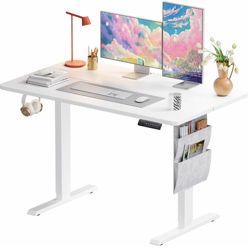Marsail Standing Desk Adjustable Height,48'*28' Electric Standing White Deskwith Storage Bag,Sit...