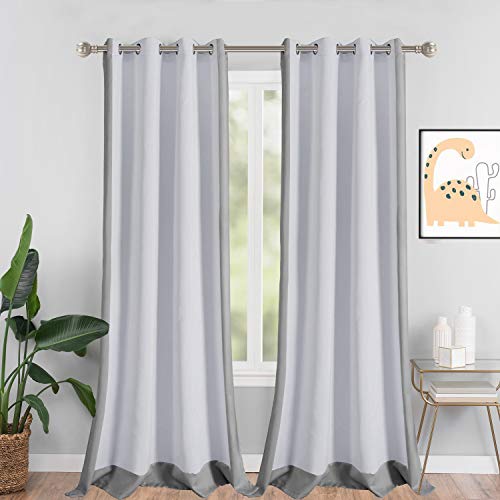 Best Quality 🔥 LORDTEX Color Block Blackout Curtains for Kids Room -Color Bordered Thermal Insulated Curtains Noise Reducing Window Drapes for Boys and Girls Bedroom, 52 x 95 Inches Long, Light Grey, Set of 2 Panels