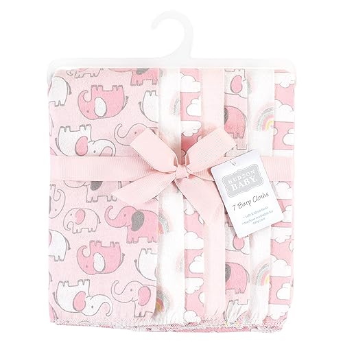 Image of Hudson Baby Unisex Baby Cotton Poly Flannel Burp Cloths, Girl New Elephant 7-Pack, One Size