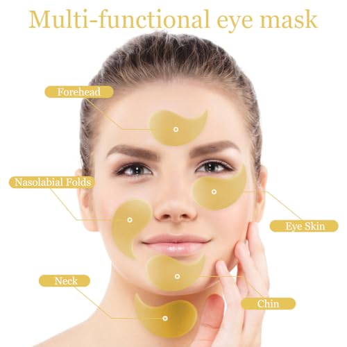 LOPHE Parches Ojos Bolsas y Ojeras, 60pcs Mascara para Los Ojos, Parches Ojos de Gel Ojeras y Bolsas Cuidado Piel Hidratante Calmante Las Arrugas Hinchazón, Dorado Color - imagen 4