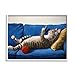 Stupell Industries Cat Couch Relaxing Red Yarn Ball Pet Portrait White Framed Wall Art, 20 x 16, Blue