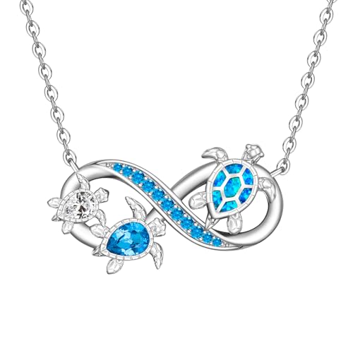 Turtle Necklace for Women Mom Sterling Silver Infinity Sea Turtle Pendant Necklaces Opal Tortoise Ocean Wave Jewelry Mothers Day Gifts