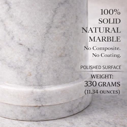 Image of Solid White Marble Toothpick Holder with Lid, 3.25 inch | Natural Stone, Cotton Swab & Floss Pick Holder, Small Countertop Storage Jar, Handcrafted, 330g