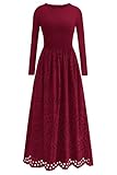 dowerme Women Spring Dresses 2026 Casual Long Sleeve Crewneck A-Line Boho Eyelet Cotton Maxi Wedding Guest Dress Pockets(Burgundy,XX-Large)