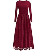 dowerme Women Spring Dresses 2026 Casual Long Sleeve Crewneck A-Line Boho Eyelet Cotton Maxi Wedd...