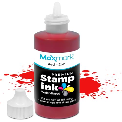 MaxMark Premium Refill Ink with Control Tip Bottle for Self-Inking Stamps, Red Color - 2 oz.