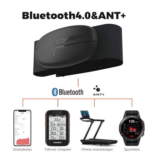 COOSPO H6M Herzfrequenzmesser Pulsgurt Brustgurt Bluetooth ANT+ Konnektivität, Herzfrequenz Sensor IP67 Wasserdichter, Kompatibel mit Wahoo, Elite HRV, Rouvy, adidas Run, Kinomap, Pulsoid