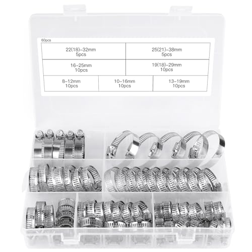 60 Stück Schlauchschellen Set Einstellbare 638mm Rohrschellen Edelstahl 304