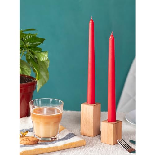 CANDWAX 10 inch Red Taper Candles Set of 4 - Dripless and Long Burning Red Candlesticks - Perfect as Christmas Candlesticks for Dinner or Holiday Home Decor - Christmas Candle Sticks