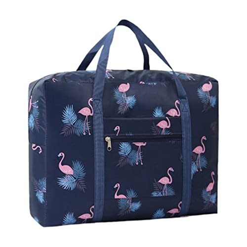 Packable Travel Duffel Bag Holdall Tote Carry on Luggage Weekender Overnight Sport Duffle for Kids Girls Large Capacity Fashion Travel Bag for Man Bag Travel Luggage Bag (Blue with Flamingo)
