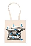 Entzückendes Design Alt Schule Tippen Maschine Vögel Beige Einkaufstasche Wiederverwendbar Langlebig Umweltfreundlich Reusable Shopping Bag