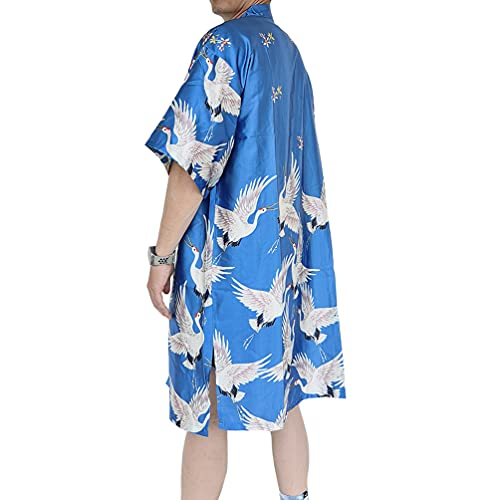 HAORUN Men Japanese Kimono Coat Loose Yukata Outwear Long Bathrobe Tops Vintage (Blue-Satin, Large, l)3