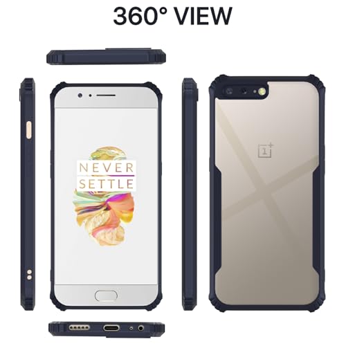 Image of Pikkme OnePlus 5 Back Cover | Crystal Clear Transparent Back | Ultra Hyrbid | Full Camera Protection | Raised Edge | Bumper Back Case (Blue)