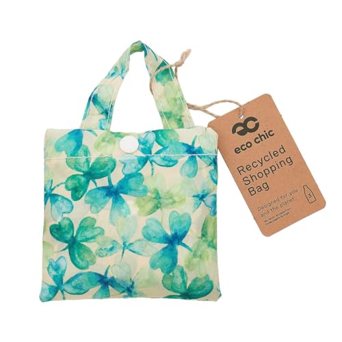 ECO CHIC Lightweight Foldable Reusable Shopping Bag Water Resistant Tote Bag (Shamrocks Beige) - Image 2