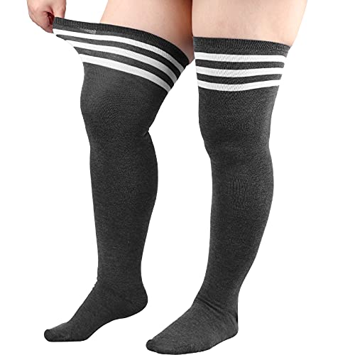 Image of DRESHOW Plus Size Thigh High Socks Striped Over Knee Long Boot Stockings Knee High Tube Socks Leg Warmers for Women