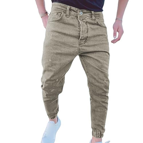 Jeans décontractés hommes effet déchiré avec toile extensible rétro