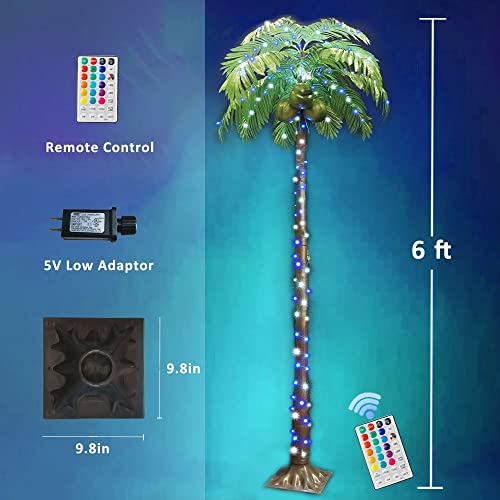 6Ft Colorful Lighted Palm Trees, Multi Color Artificial Palm Tree Lights With Remote, Light Up Tropical Palm Trees For Indoor, Outdoor, Hawaiian, Jungle, Luau Party, Tiki Bar, Pool, Beach, Patio Decor #TOP4