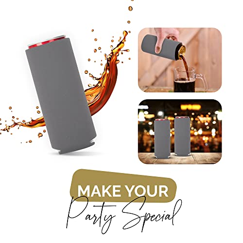 Image of Slim Can Cooler Sleeve 12 Pack - Blank Neoprene Insulated Can Coolers for 12 oz Skinny Beer & Soda Cans - Sublimation Ready Drink Sleeves for Heat Press, Custom Printing & Party Favors (Grey)