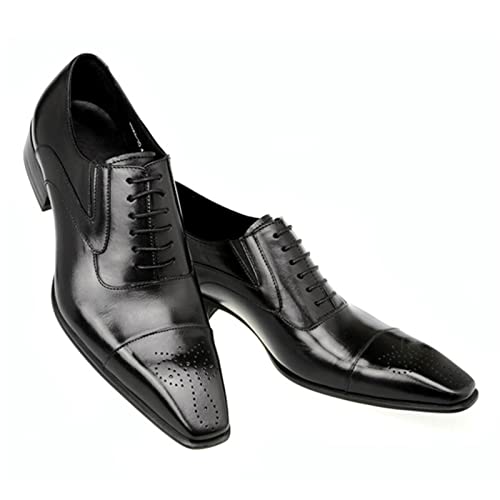 Zapatos cómodos de cuero para hombre con cordones CLMJHG de punta estrecha