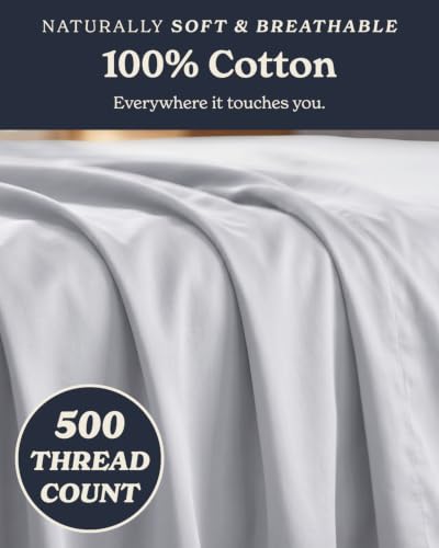 Image of Beckham Hotel Collection 100% Cotton King Sheet Set, 4-Piece, Gray | 500 Thread Count, Silky Soft Weave, Breathable, Anti-Pilling, 16-Inch Pocket, All-Around Elastic, Gets Softer with Every Wash