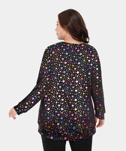 Image of CARCOS Plus Size Tops for Women Color Block Flower /Striped /Camo Crew Neck Long Sleeve Tee Shirt