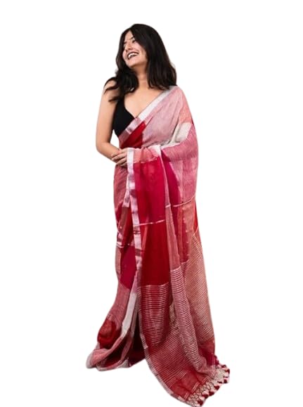 Handloom Cotton Checked Saree for Women | Soft & Breathable Pure Cotton Saree | Red, Magenta & Orange Designer Saree | 5.5 Meter with Blouse Piece | Traditional & Casual Wear-image-18