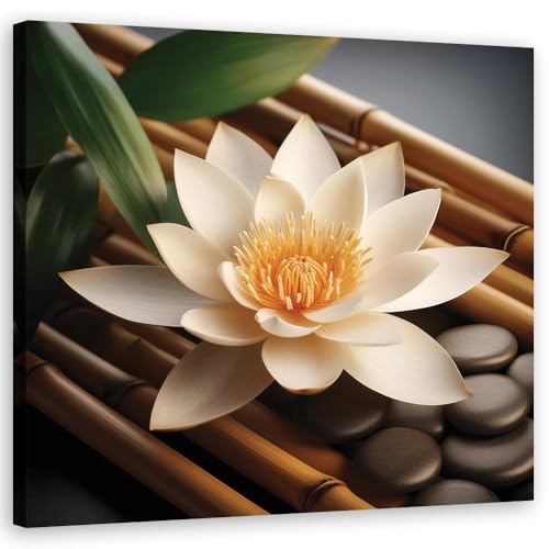 Poster mural zen pour apaiser l'ambiance : tableau Feeby fleurs et pierres 30x30