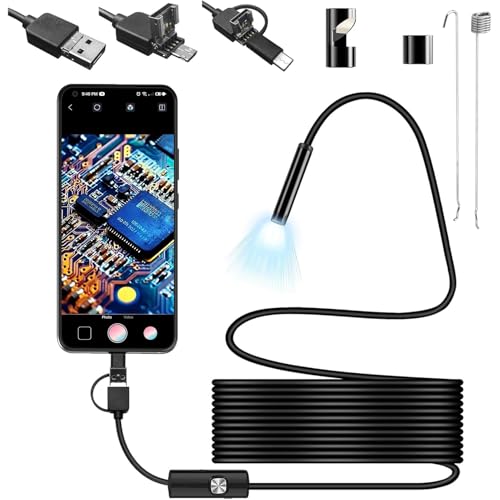 Endoscope Snake Inspection Camera, HD Borescope Camera with LED Lights, IP67 Waterproof Flexible Rigid Snake Camera, Portable Inspection Camera for USB Type C Android (iPhone Not Supported) - 16.5FT/5