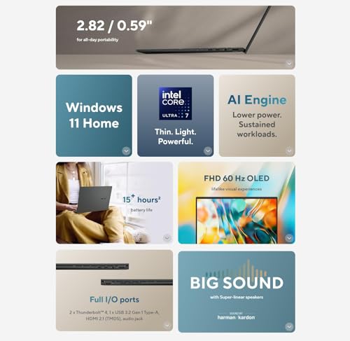 ASUS Zenbook 14 Copilot+ AI Touchscreen Slim Laptop, OLED WUXGA, Intel 16cores Ultra 7-155H Evo, FHD Webcam, 2X Thunderbolt 4, w/Gift Pen (16GB LPDDR5 RAM | 1TB PCIe SSD) - Image 3