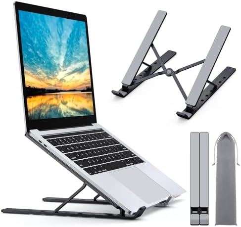 Babacom Aluminium Laptop Ständer, 5-Stufe Höhenverstellbarer, Belüfteter | Silikon-Rundumschutz Notebook Ständer, Faltbar & Tragbar Kompatibel mit MacBook Pro Air, und andere 10-15