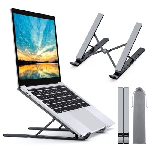 Babacom Laptop Ständer, 9-Stufe Aluminium Laptop Stand, Tragbar Höhenverstellbarer Belüfteter Notebook Ständer Kompatibel mit MacBook Pro Air, Lenovo, Dell, 10-15,6 ” Laptops Tablet, Schwarz