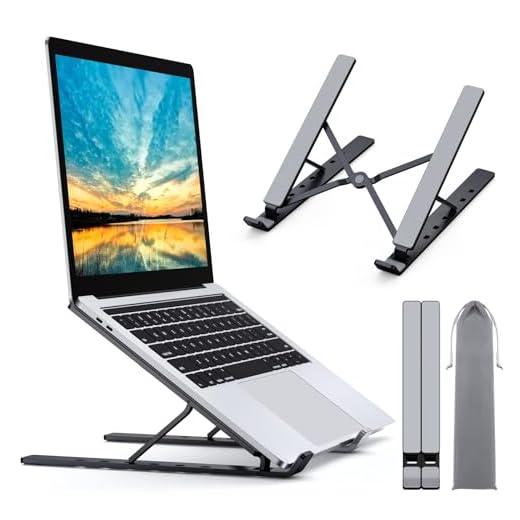 Babacom Laptop Ständer, 9-Stufe Aluminium Laptop Stand, Tragbar Höhenverstellbarer Belüfteter Notebook Ständer Kompatibel mit MacBook Pro Air, Lenovo, Dell, 10-15,6 ” Laptops Tablet, Schwarz