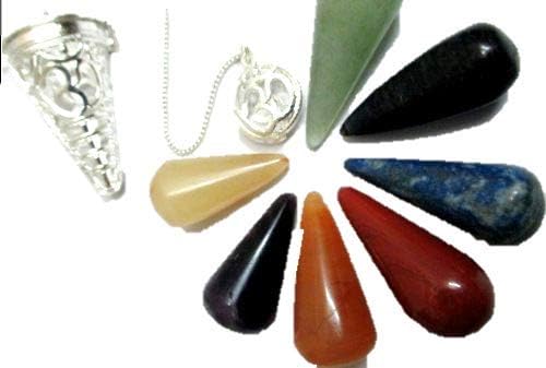 Vista 3 de Jet International Jaula Chakra Péndulo 2" Cono de Chakra Intercambiable Plata con Bolsa de Divinación Wicca SíNo Pagano (Om)
