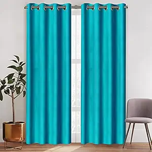 Amazon Brand - Solimo Polyester Solid Crushed Texture Curtain, Door, 7 feet (2.13 m), Aqua Blue, Pack of 2