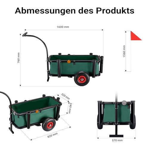 Wiltec Angelwagen mit Tasche, Angel Trolley bis 50 kg, Transportkarre mit 60 l Volumen, Bollerwagen mit Luftreifen, Transportwagen aus Stahl, auch als Lastenanhänger fürs Fahrrad
