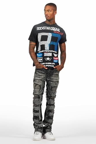 Men's Shake Rhinestone Stacked Flare Jean4