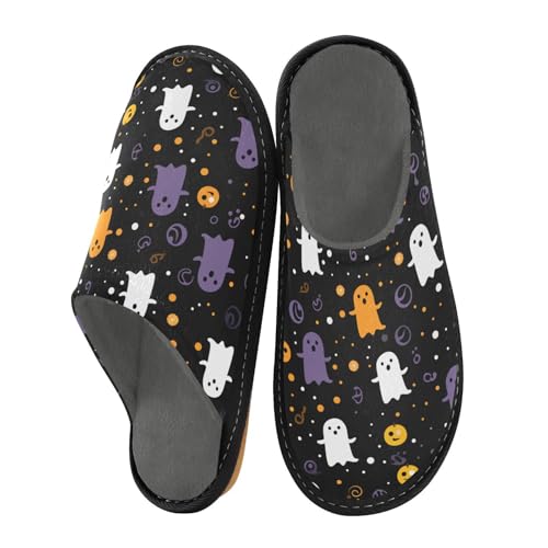 JUNZAN Halloween Cute Ghost Memory Foam Slippers for Women Men House Slippers for Bedroom Indoor